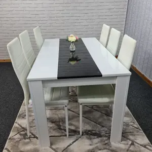 Dining set of 6 Kitchen Dining Table and 6 Chairs White and Black Wood Dining Table with 6 white metal Chairs Kosy Koala