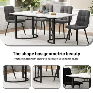 Metal Frame Rectangular Dining Table in Modern Marble Pattern Kitchen Table with Adjustable Feet, White/Black