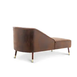 Right Hand Chaise Lounge in Faux Leather Suede Brown