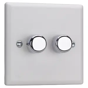 Varilight 2-Gang 2-Way V-Pro Push On/Off Rotary LED Dimmer 2 x 0-120W Chalk White