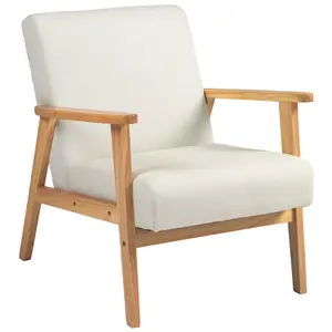 HOMCOM Modern Fabric Accent Chair w/ Rubber Wood Legs Padded Cushion Cream