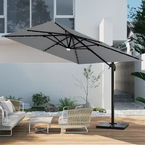 3M Square Cantilever Parasol with Solar Light and Parasol Base