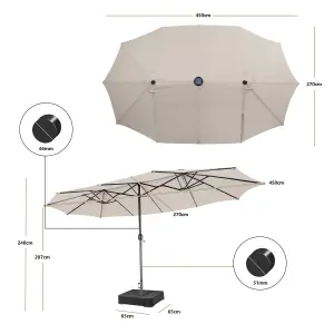 Costway 4.5m Double-Sided Patio Parasol with Stand Outdoor Twin Market Umbrella w/ Solar LED Lights