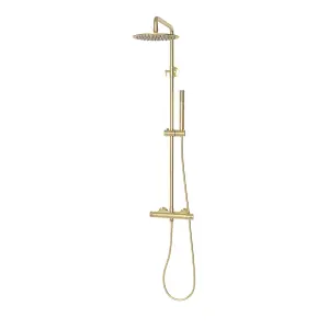 Nes Home Modern Brushed Brass Cool Touch Thermostatic Riser Rail Shower Set