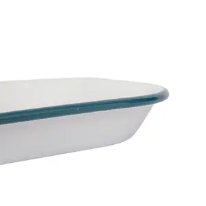 White Square Enamel Baking Tray - 24.5cm x 24.5cm - Green