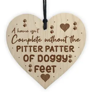 PITTER PATTER DOGGY FEET Wood Heart Dog Lover Gift Pet Sign Family Gift