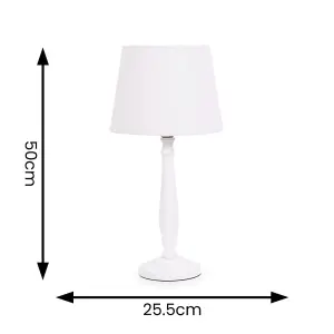 ValueLights Victoria Traditional White Wood Candlestick Table Lamp with White Tapered Shade - LED Bulb Included