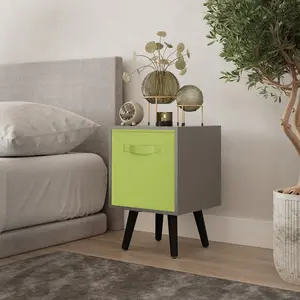 URBNLIVING 50cm Height Green 1-Drawer Cube Grey Shelving Unit with Scandinavian Black Legs