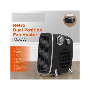 MantraRaj 1800W Electric Heater Retro Dual Position Horizontal And Vertical Fan Heater In Black With Adjustable Thermostat 2 Heat