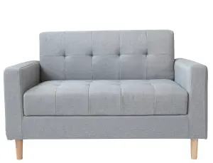 Modern Smart Sofa in a Box, Compact 2 Seater LIGHT GREY Fabric Sofa with Wooden Legs and Hidden Storage Space