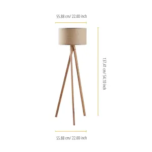 Teamson Home Tripod Standing Floor Lamp, Modern Lighting for Living Room, Bedroom or Dining Room - 137.4 x 55.9 x 55.9 (cm)