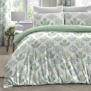 Emily Floral Duvet Cover Set with Pillowcases Green/White / Double Duvet Cover + 2 Standard Pillowcases