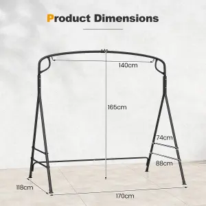 Costway Outdoor Metal Swing Frame Sturdy A-Shaped Porch Swing Stand w/ Extra Side Bars