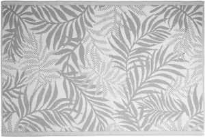 Grey & White Leaves Outdoor Rug Camping Floor Mat Picnic Blanket 90 x 180cm