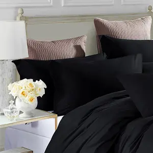 Marnisha Polyester Solid Colour Duvet Cover Set with Pillowcases Black / Double - 2 Standard Pillowcases