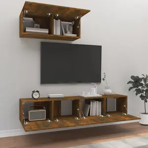 Berkfield 3 Piece TV Cabinet Set Smoked Oak Engineered Wood