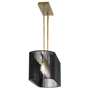 Luminosa Kichler Linara Wire Frame Pendant Ceiling Light Black & Natural Brass