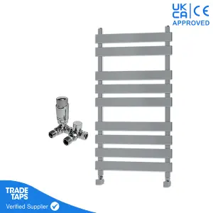 Designer Marvella Chrome Flat Panel Towel Radiator Heated Ladder Rail - 950 x 500mm - Corner TRV Valve Pair