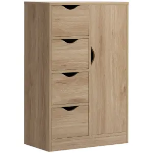 HOMCOM Freestanding Bathroom Cabinet with 4 Drawers and Door Cupboard Natural