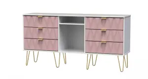 Dallas 6 Drawer Sideboard in Kobe Pink & White (Ready Assembled)