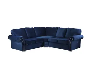 Mellows Plush Velvet Blue Corner Sofa Full Back 2c2