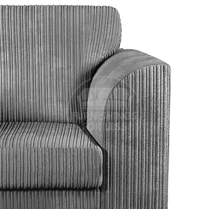 Luxor Jumbo Cord 2 + 1 + 1 Fabric 3 Piece Sofa Suite - Fullback Grey