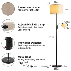 177cm Black Metal E27 Base Fabric Lampshade Mother&child Floor Light Floor Lamp with Individual Switch