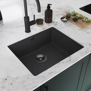 GoodHome Sorrel Black Composite quartz 1 Bowl Kitchen sink 550mm x 460mm