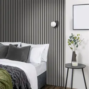 Wall Panel Wood Slat Light Grey Decorative Wooden Wall Panelling 3D Slatted Acoustic Sound Absorbing Wall Slats 300 x 60 cm