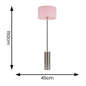 ValueLights Lexy Brushed Chrome Rotary Dimmer Switch Floor Lamp with Blush Pink Drum Shade