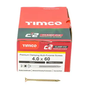 TIMCO C2 Clamp-Fix Multi-Purpose Premium Countersunk Gold Woodscrews - 4.0 x 60 (200pcs)