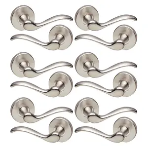 URBNLIVING 103mm Length 12 Pcs Geneva Metal & Satin Nickel Rose Lever Latch Door Handles Set