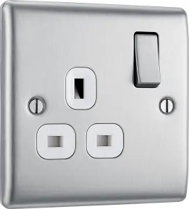 BG NBS21W Nexus Metal Brushed Steel 1 Gang 13A Switched Socket - White Insert