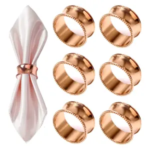 Hammered Design Napkin Holder Rings Serviettes Buckles, Rose Gold, 4pcs