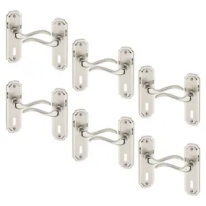 URBNLIVING 157cm Length 12 Pcs Constance Metal & Satin Nickel Keyhole Lever Latch Door Handles Set