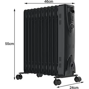 MYLEK Oil Filled 2500w Heater Radiator Thermostat 3 Heat Settings Charcoal Grey