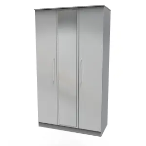 Chester Triple Mirror Wardrobe in Uniform Grey Gloss & Dusk Grey (Ready Assembled)