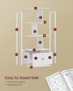 VASAGLE Bookshelf, Storage Shelf, Large Bookcase with Doors, 4 Shelves, Stable Steel Structure, Modern, Maple White & Cloud White