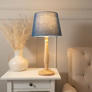 Annum Wood Table Lamp Natural / Navy Blue / Yes