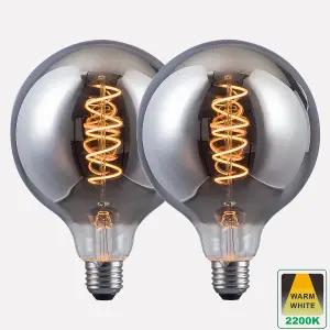 Harper Living 4 Watts G125 E27 LED Bulb Smoked Globe Warm White Dimmable, Pack of 2