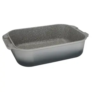 2pc Cast Aluminium Cookware Set with Non-Stick 4L Casserole Dish, Grey Ombre, and a Non-Stick 34cm Roasting Pan