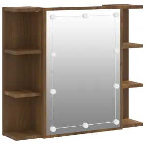 Berkfield Mirror Cabinet with LED Brown Oak 70x16.5x60 cm