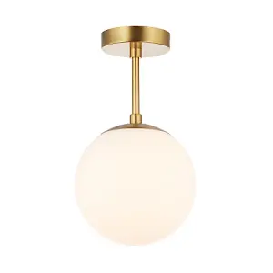 Traditional Glass Globe IP44 Bathroom Ceiling Light Fixture in Brushed Gold