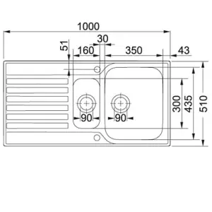 Franke Ascona Polished Stainless steel 1.5 Bowl Sink & drainer 510mm x 1000mm
