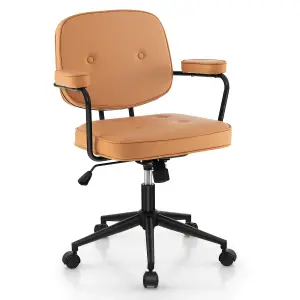 Costway Home Office PU Leather Desk Chair Upholstered Swivel Task Chair W/ Rocking Backrest & Armrest