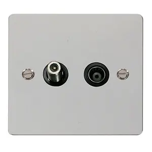 Flat Plate Polished Chrome Satellite And Isolated Coaxial 1 Gang Socket - Black Trim - SE Home