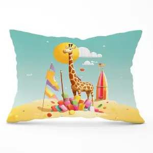 A Giraffe On A Beach Holiday Cushions 33cm x 48cm