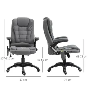 Vinsetto Massage Office Chair 130 degree Recliner Ergonomic Gaming Seven Point Heated Home Padded Linen Fabric Grey