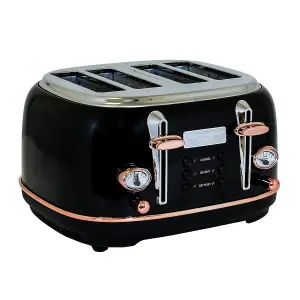 Charles Bentley 1.7L Kettle & 4 Slice Toaster Set Black & Rose Gold Fast Boil