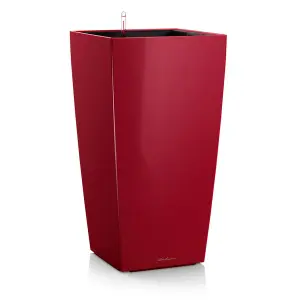 LECHUZA CUBICO 30 Scarlet Red High-Gloss Self-watering Planter with Substrate and Water Level Indicator H56 L30 W30 cm, 50L